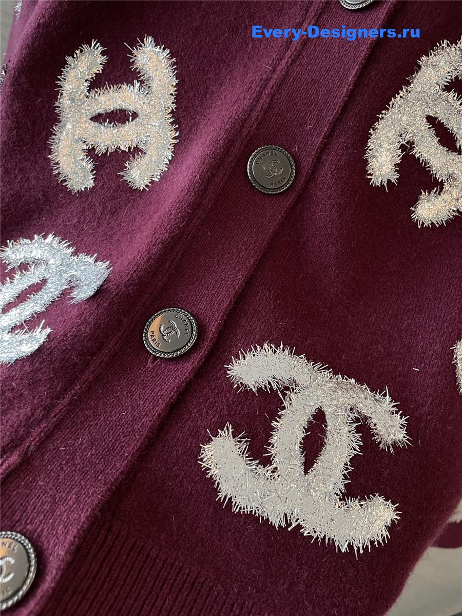 Ch**el sequin cc burgundy cardigan