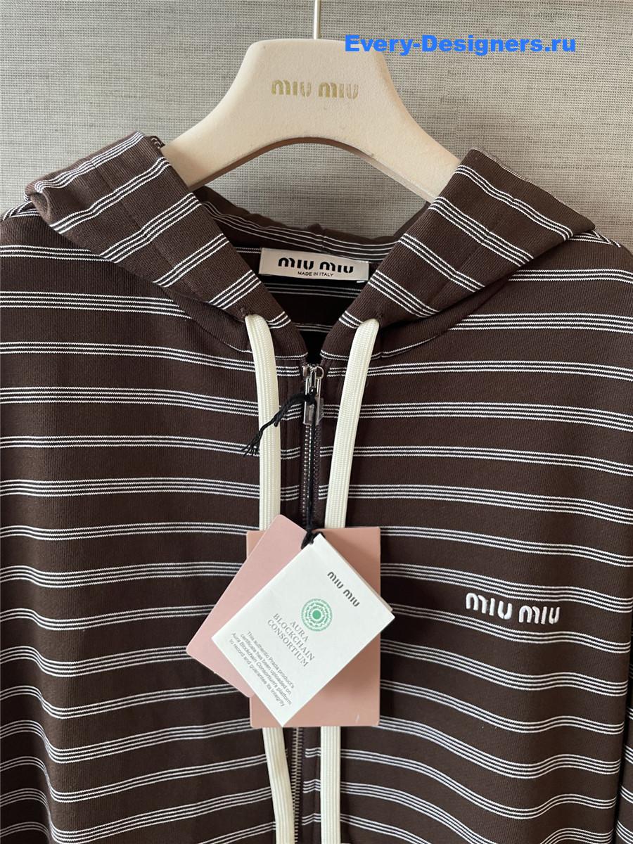 Miu Miu Women Striped Cotton Fleece Hoodie