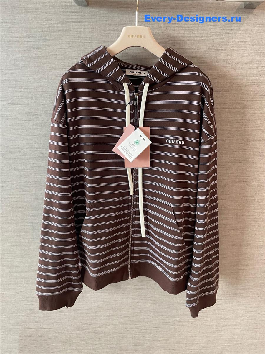 Miu Miu Women Striped Cotton Fleece Hoodie