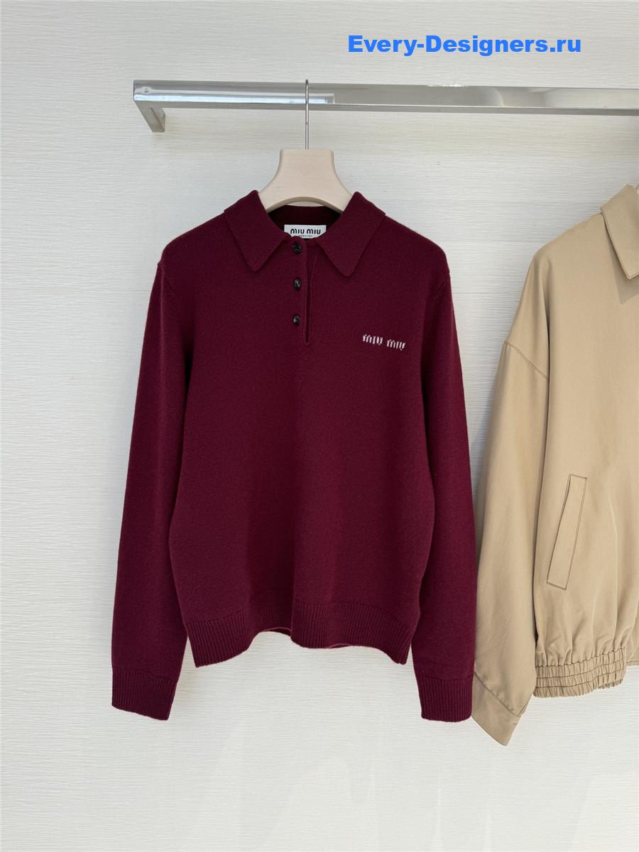 Miu Miu Amaranth Red/maize Yellow Cashmere Polo Sweater
