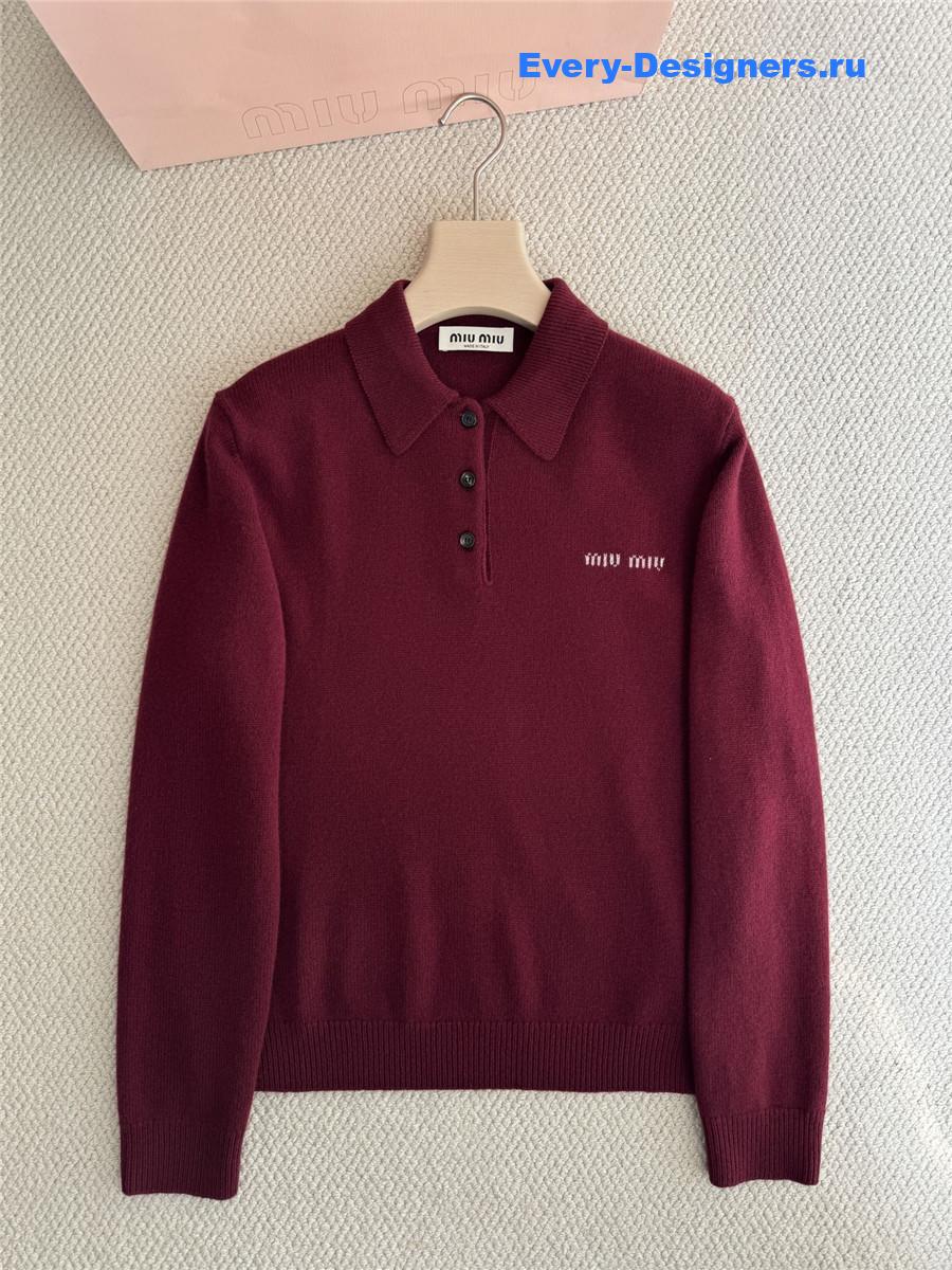 Miu Miu Amaranth Red/maize Yellow Cashmere Polo Sweater