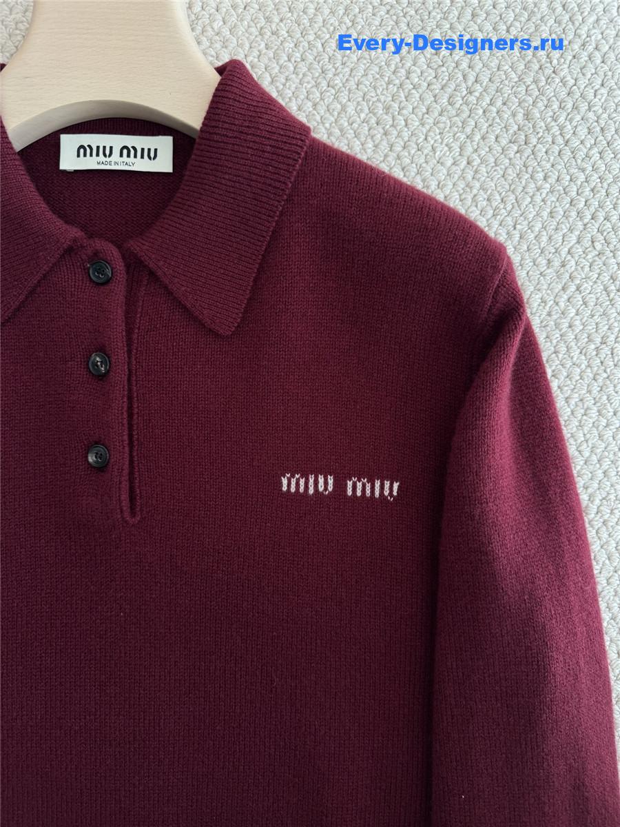 Miu Miu Amaranth Red/maize Yellow Cashmere Polo Sweater