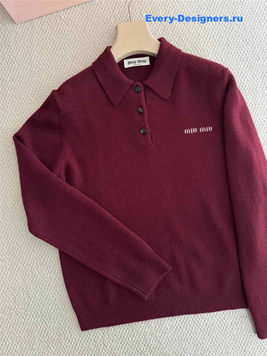 Miu Miu Amaranth Red/maize Yellow Cashmere Polo Sweater