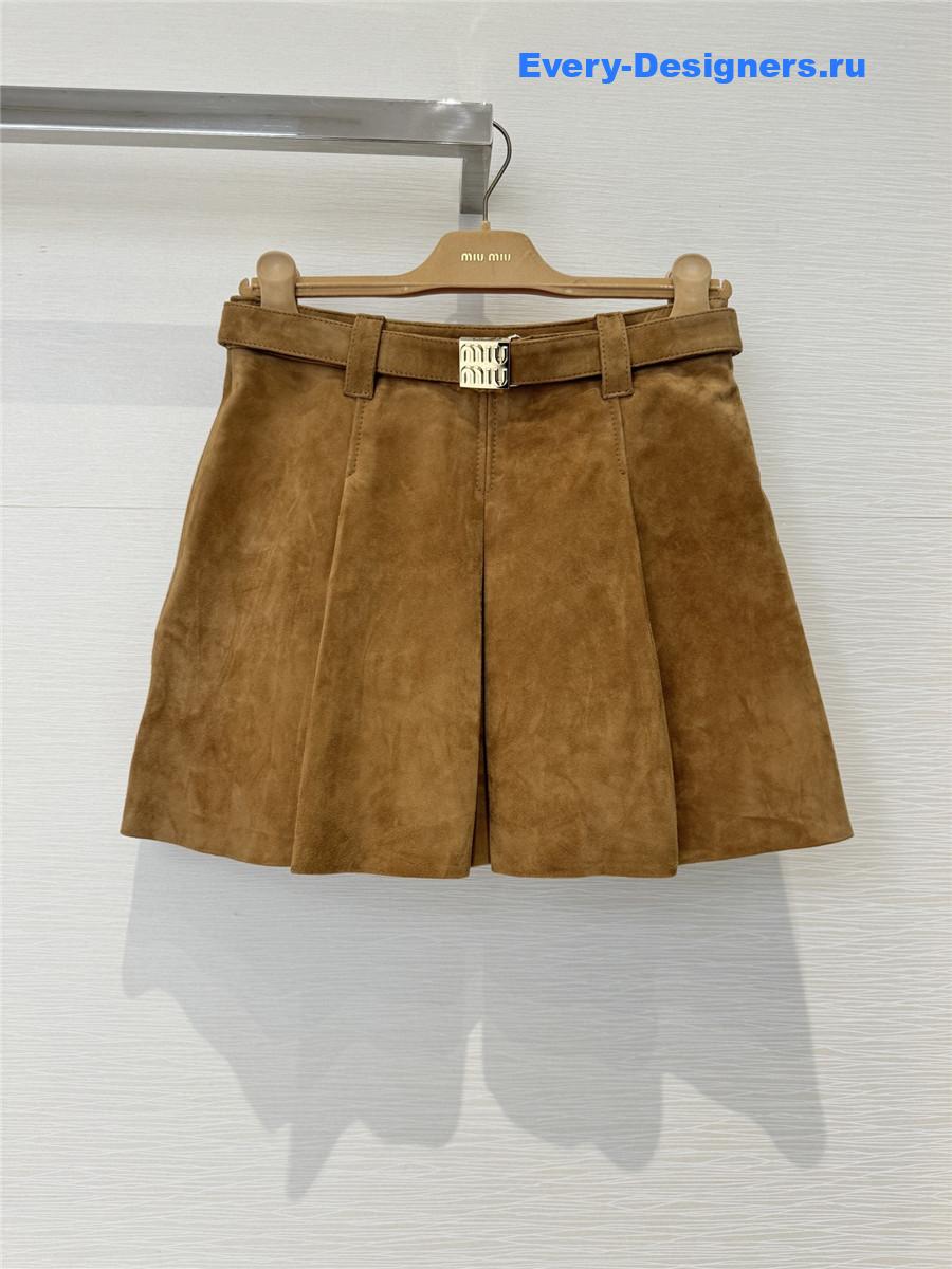 Miu Miu Suede Mid Rise Pleated Mini Skirt