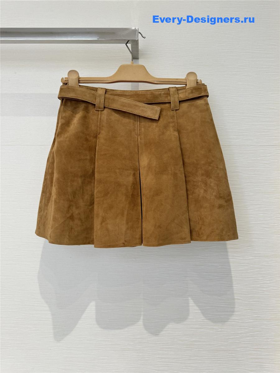Miu Miu Suede Mid Rise Pleated Mini Skirt