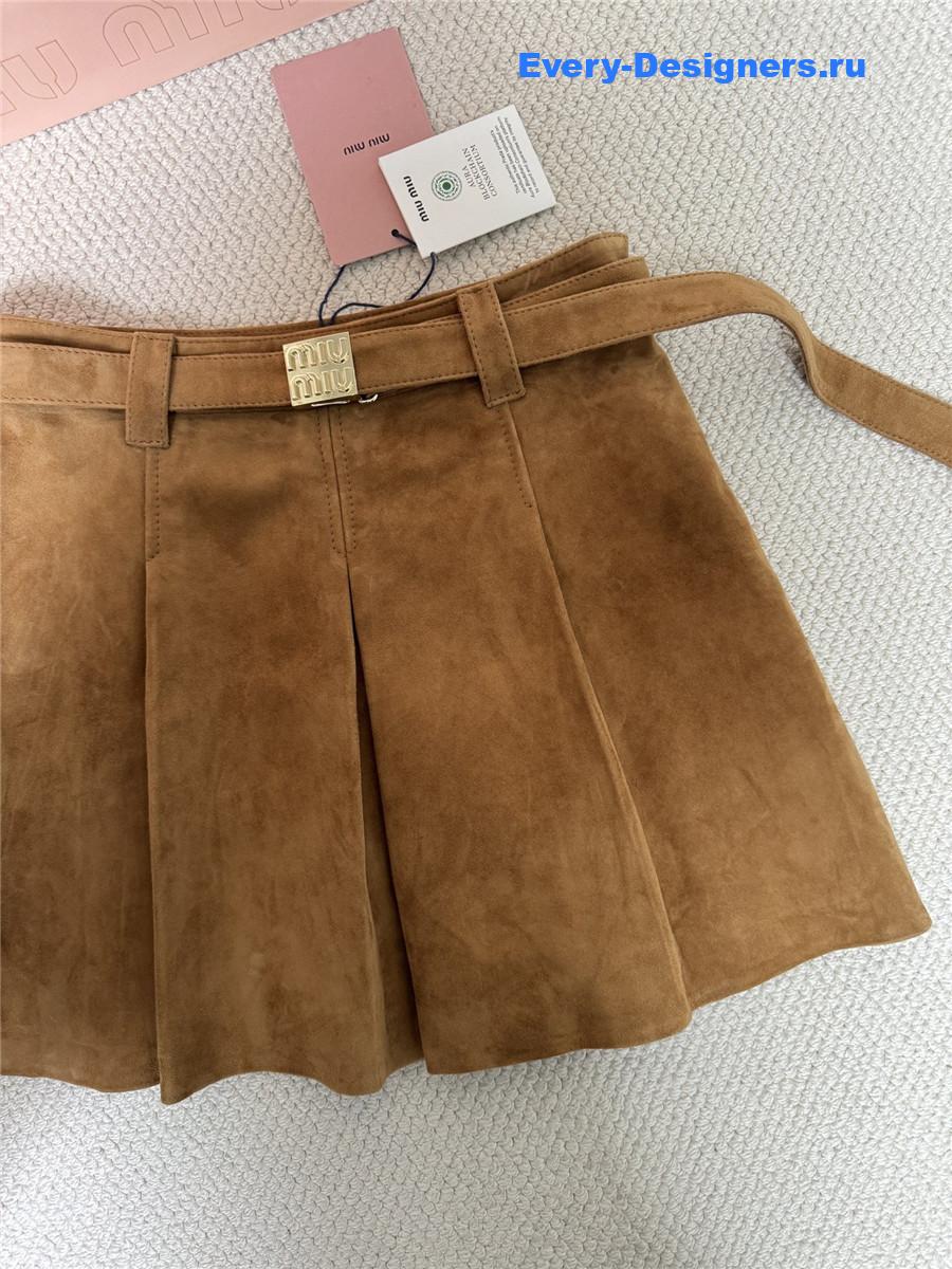 Miu Miu Suede Mid Rise Pleated Mini Skirt