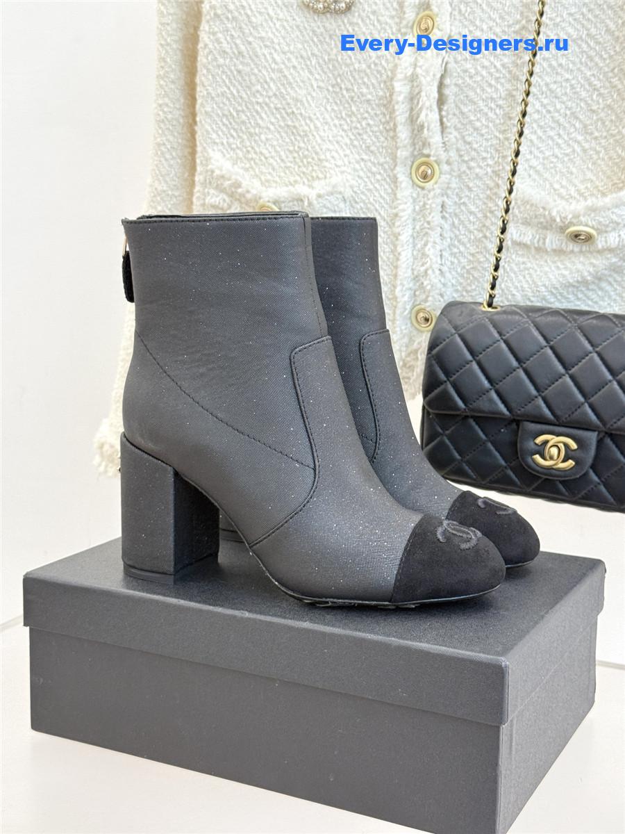 Ch**el black chunky heel ankle boots