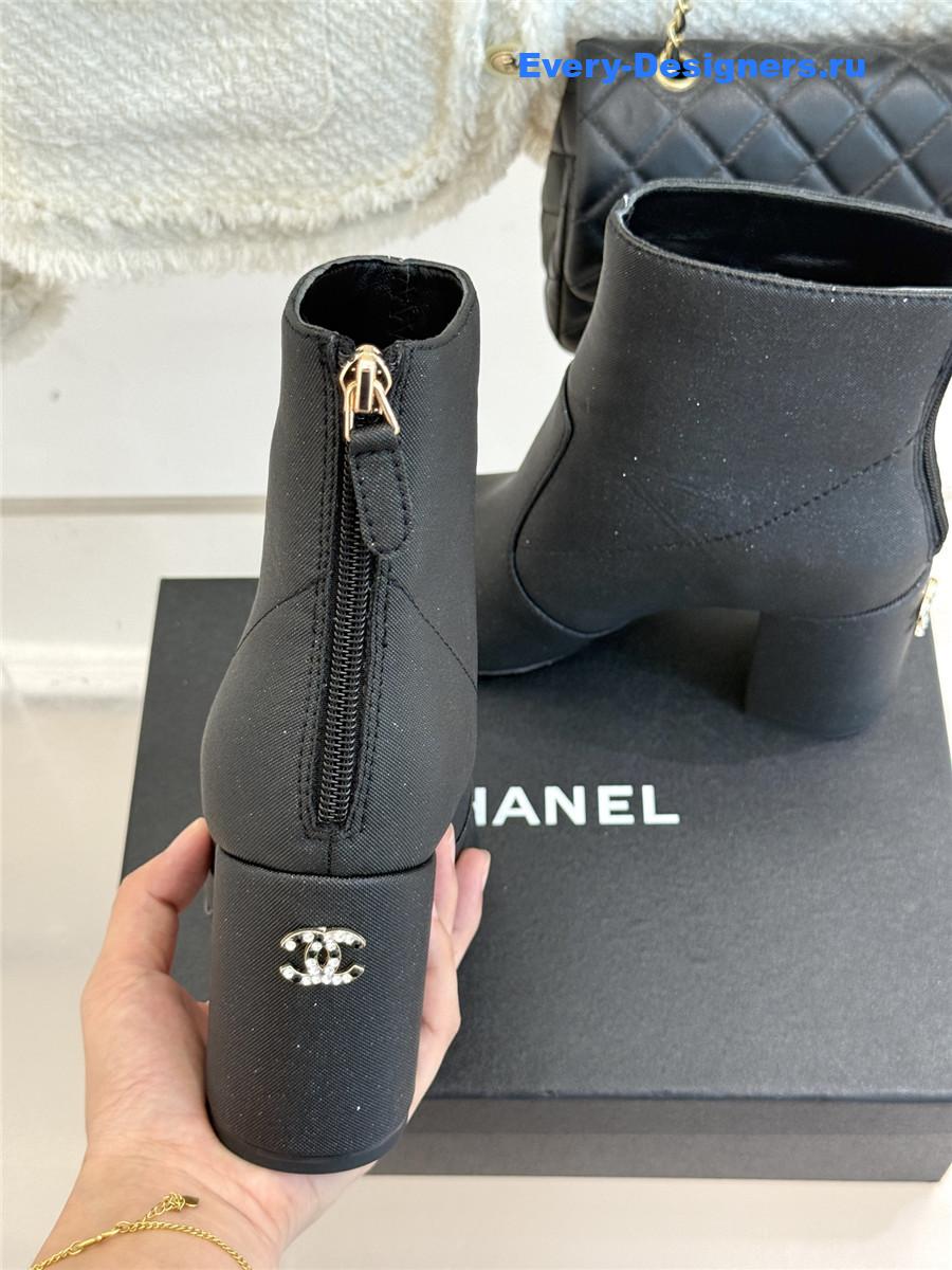 Ch**el black chunky heel ankle boots