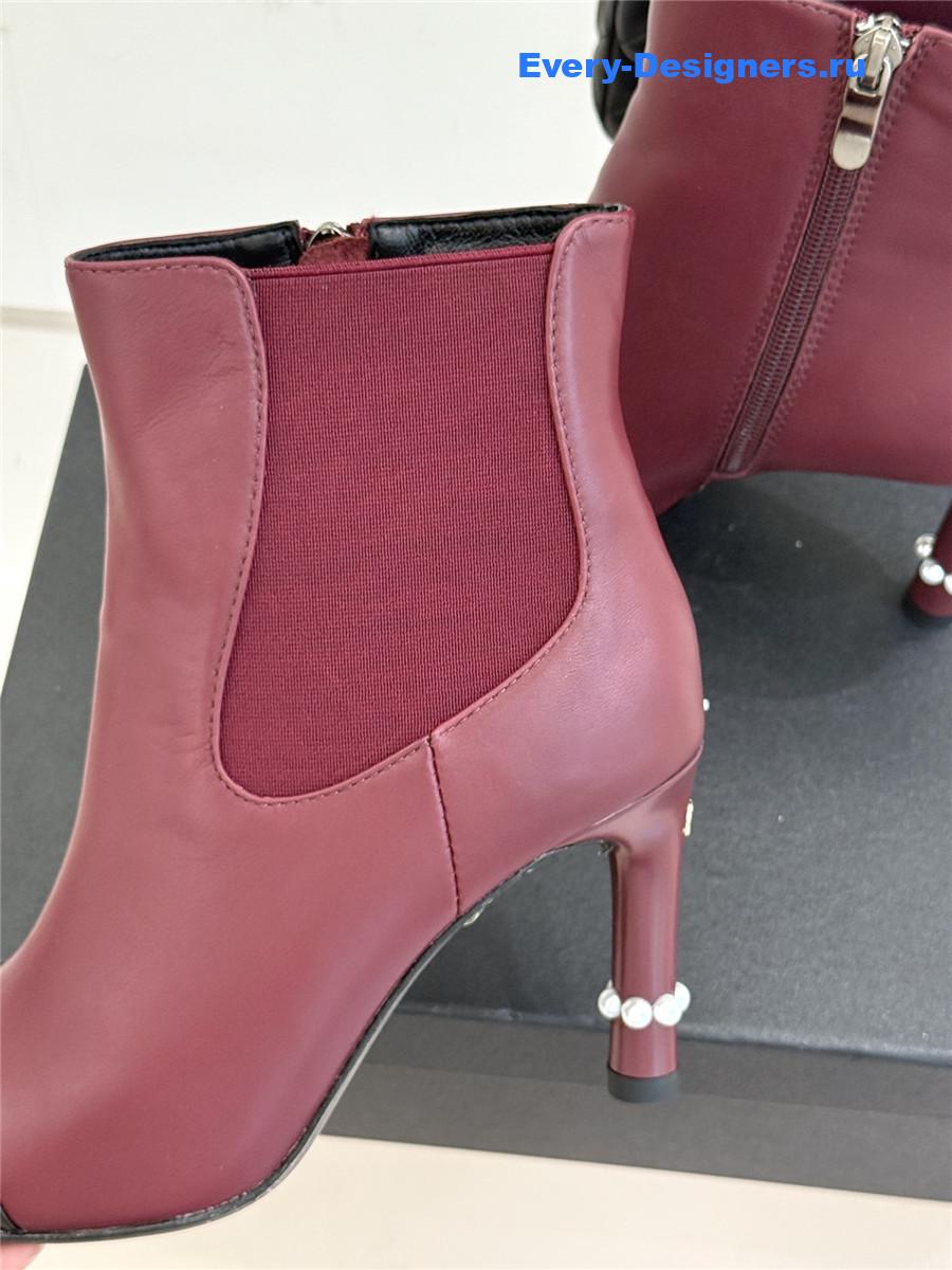 Ch**el burgundy classic pearl heel ankle boots