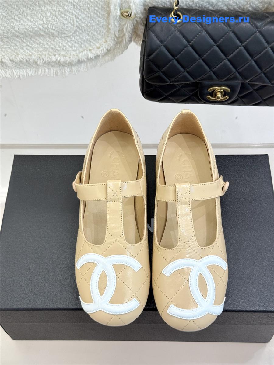 Ch**el classic beige cc t-strap ballet mary jane flats
