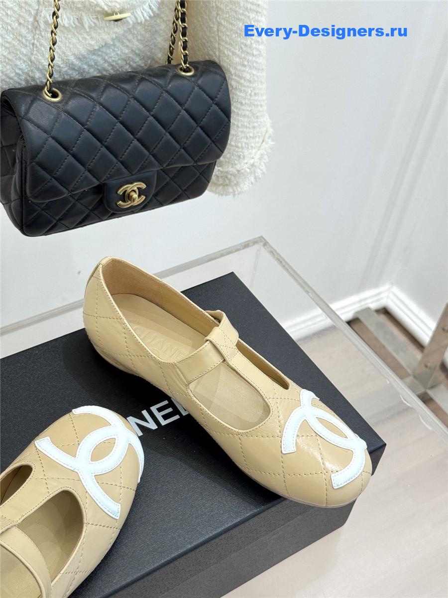 Ch**el classic beige cc t-strap ballet mary jane flats