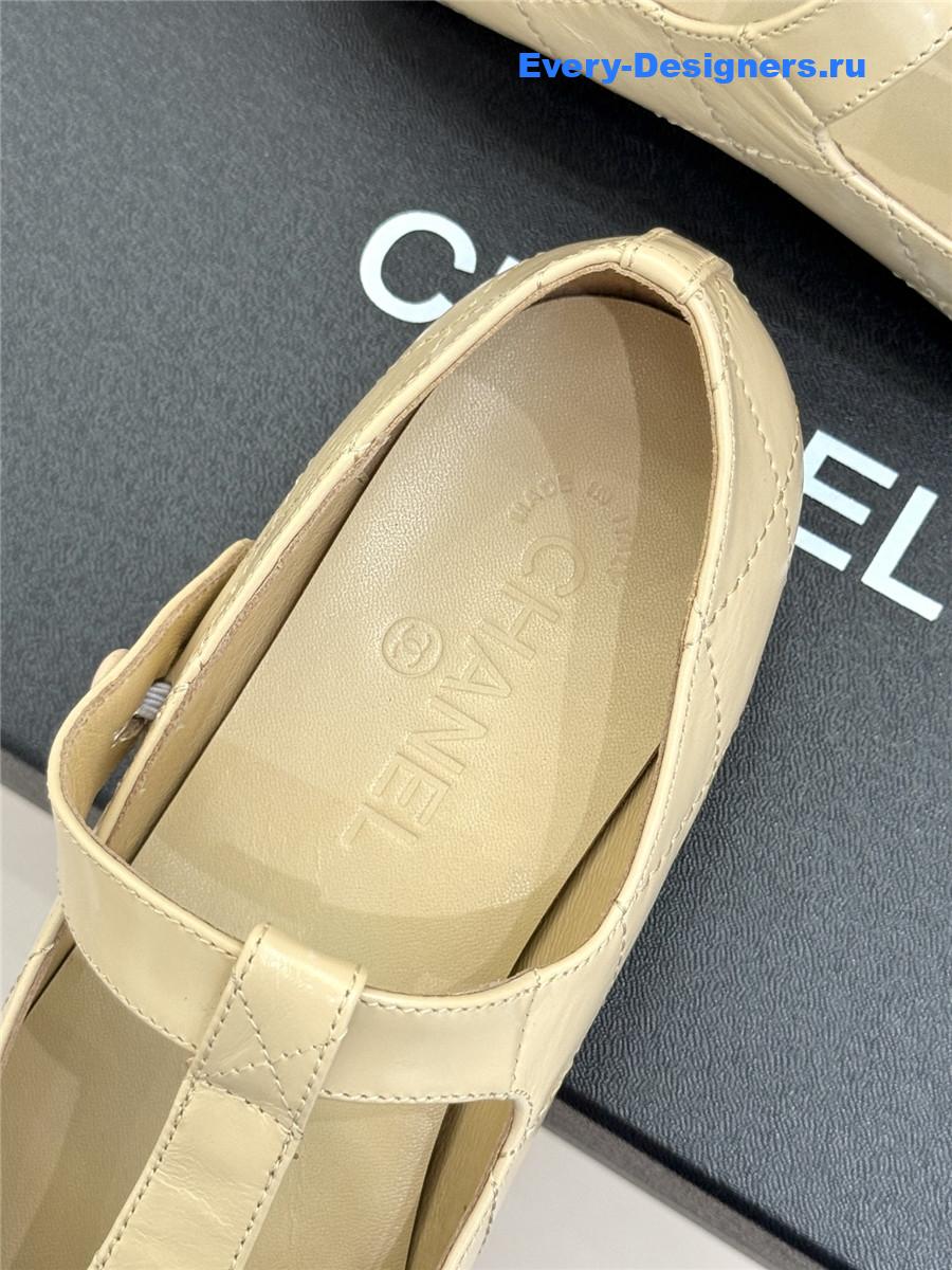 Ch**el classic beige cc t-strap ballet mary jane flats