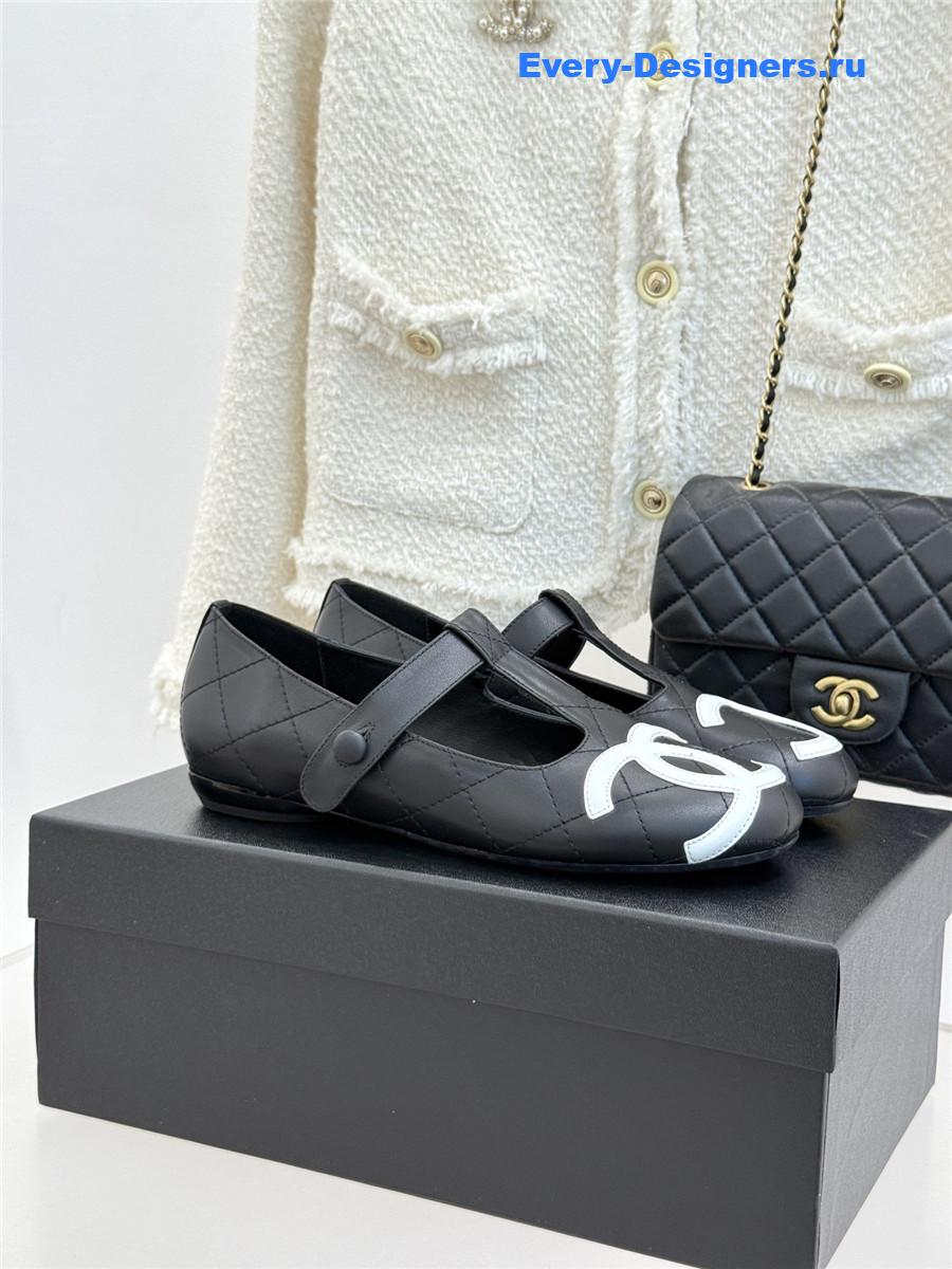 Ch**el classic black cc t-strap ballet mary jane flats
