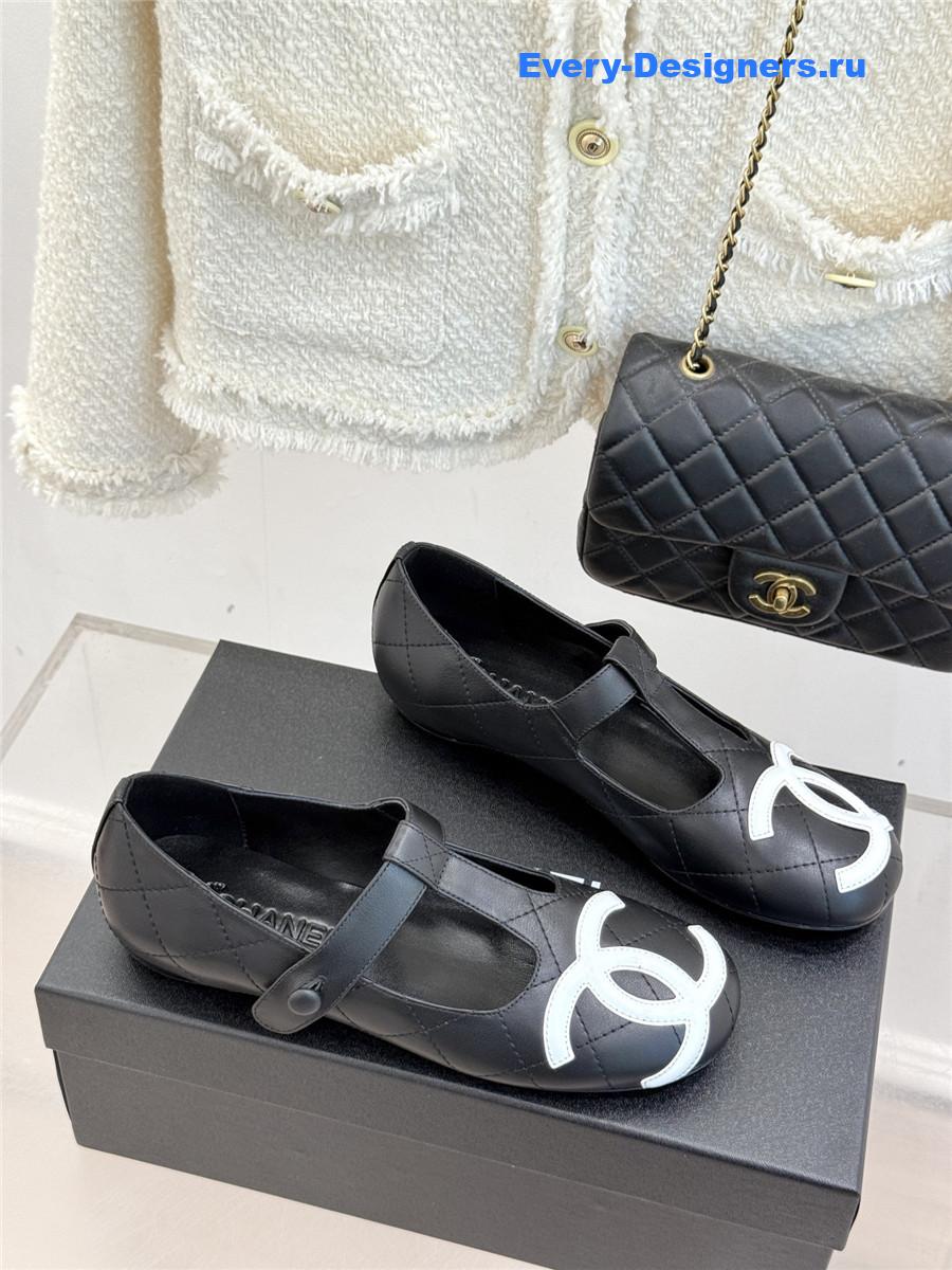 Ch**el classic black cc t-strap ballet mary jane flats