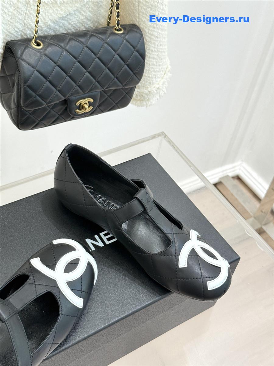 Ch**el classic black cc t-strap ballet mary jane flats