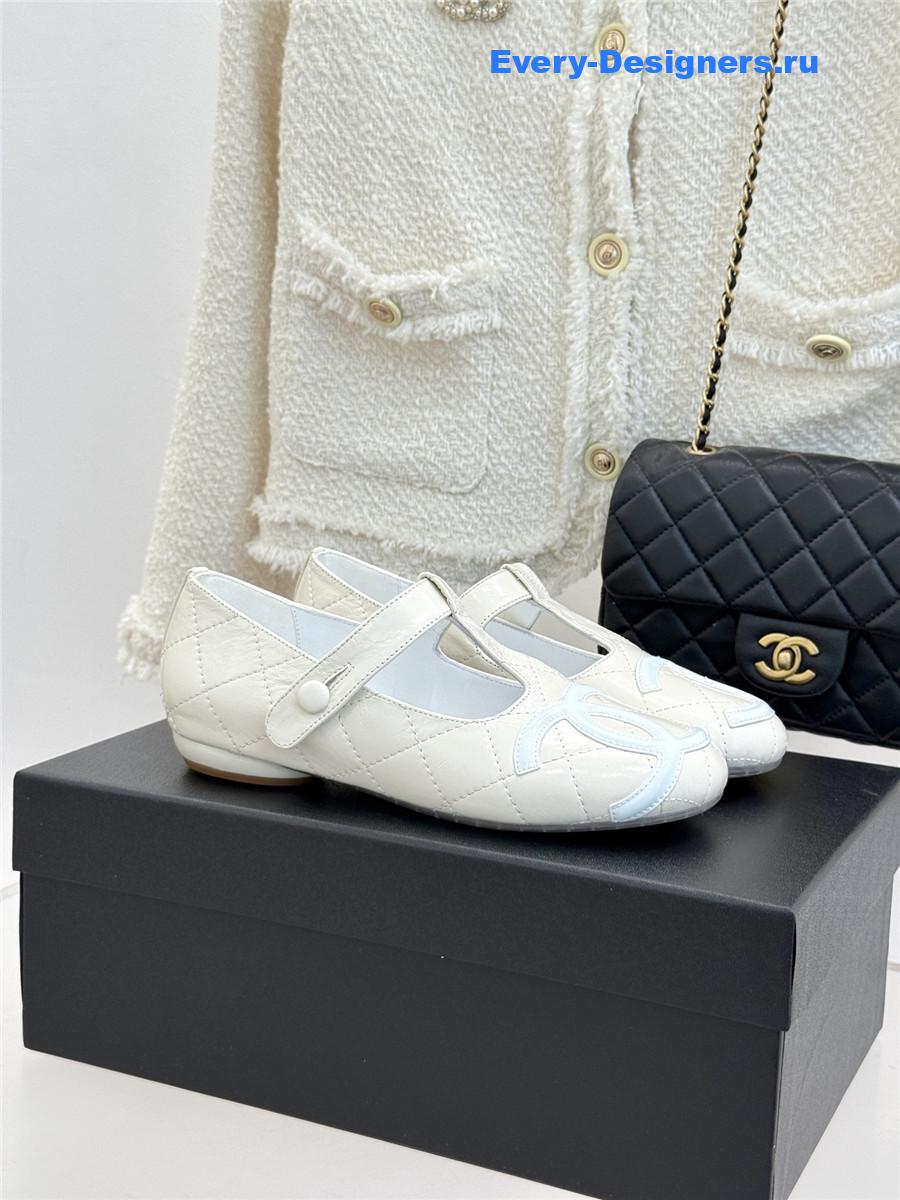 Ch**el classic  white cc t-strap ballet mary jane flats