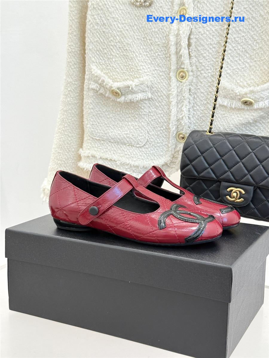 Ch**el burgundy cc t-strap ballet mary jane flats