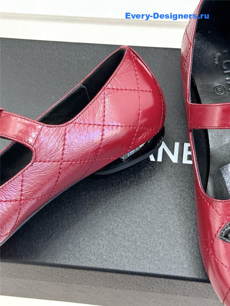 Ch**el burgundy cc t-strap ballet mary jane flats