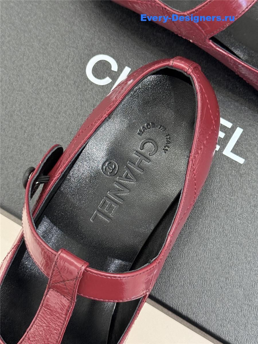 Ch**el burgundy cc t-strap ballet mary jane flats