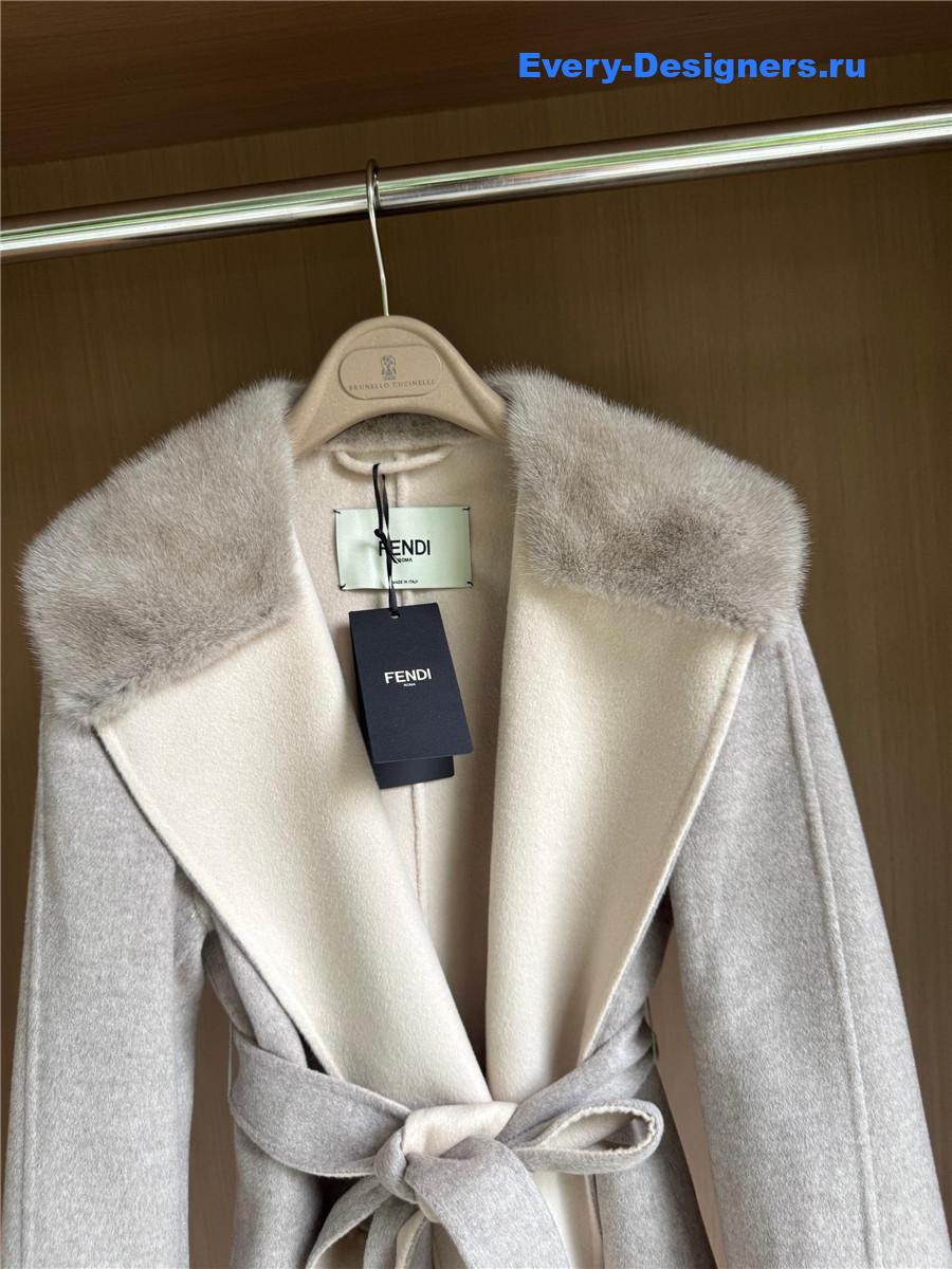 F**di mink collar grey cashmere coat