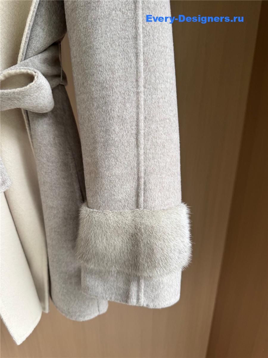 F**di mink collar grey cashmere coat