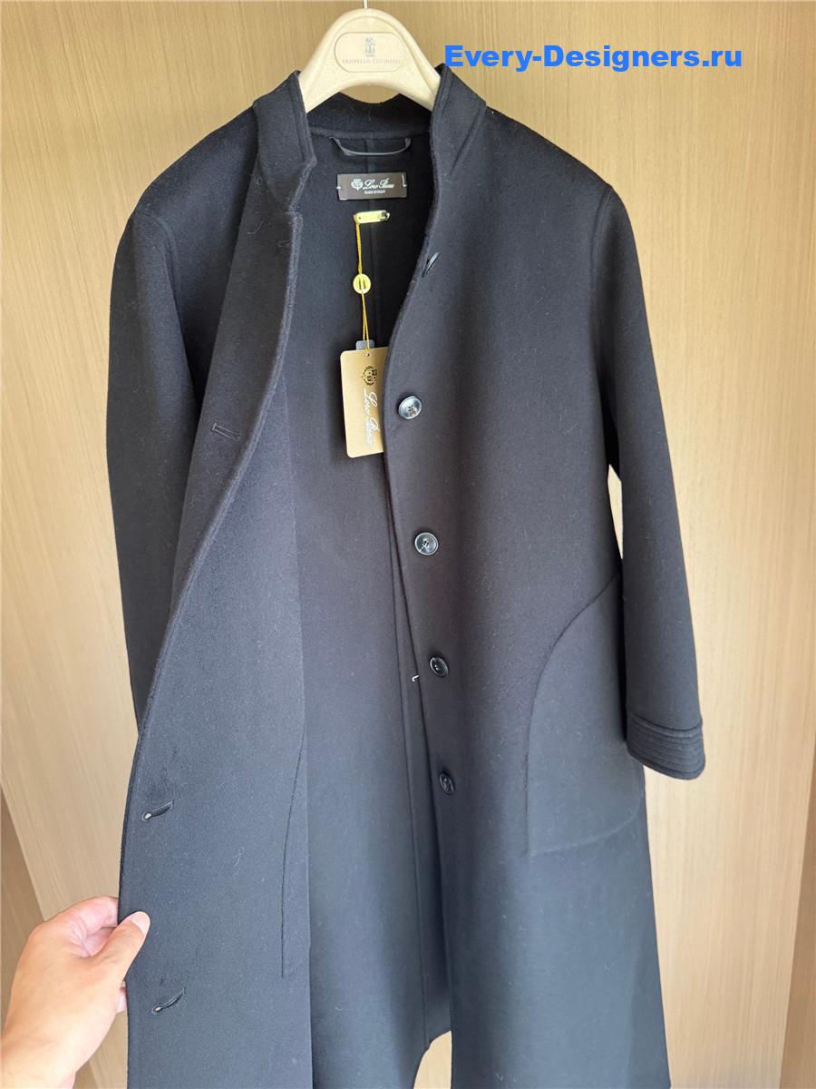 L0r0 P1ana black stand collar cashmere coat