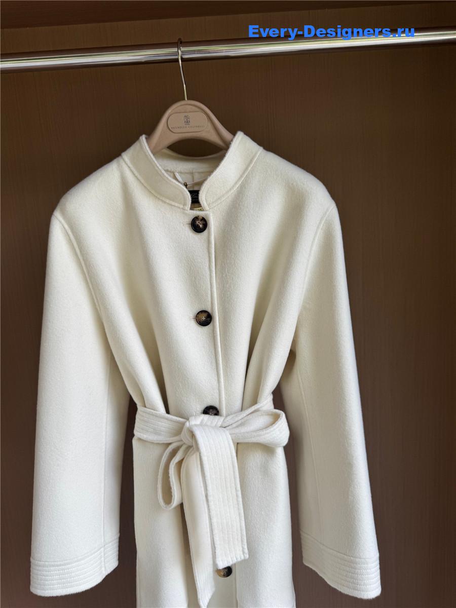 L0r0 P1ana white stand collar cashmere coat