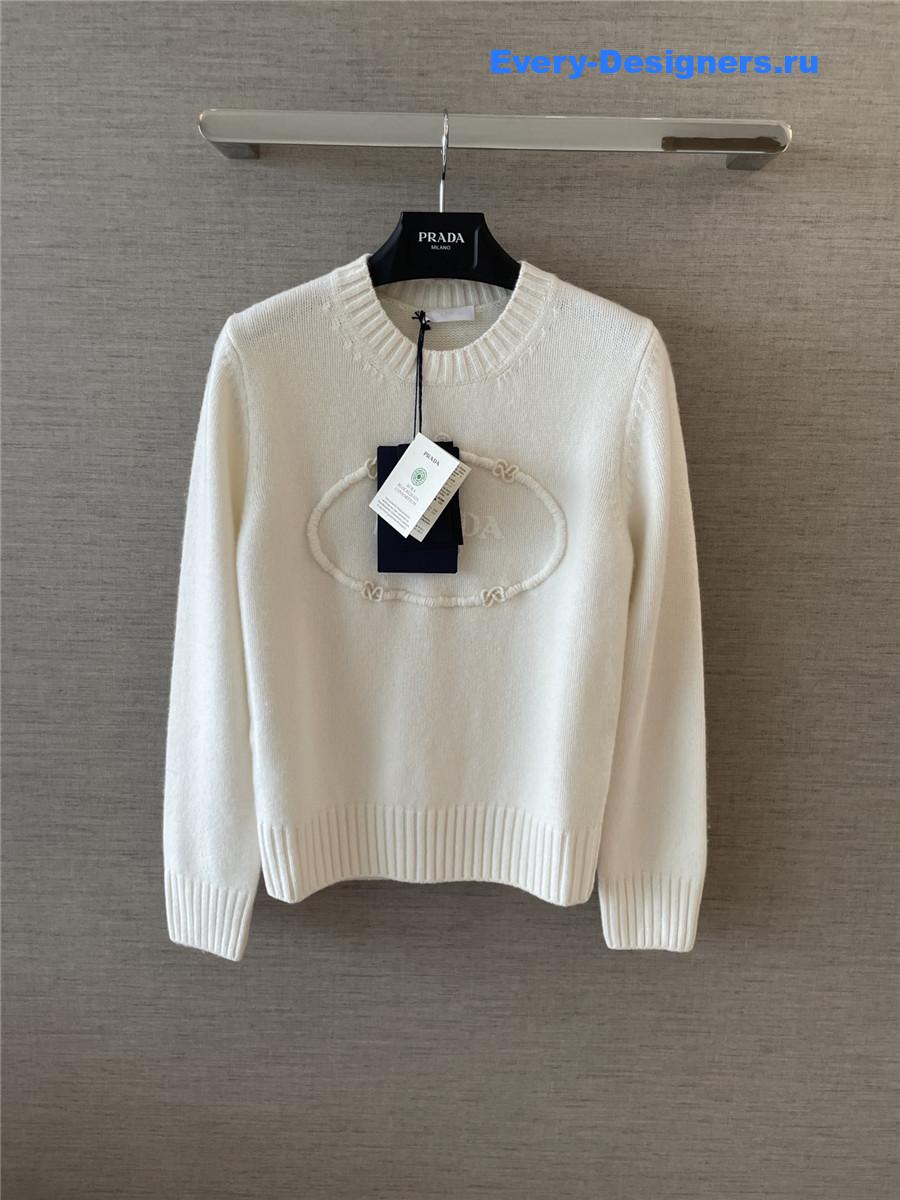 Pra*a white wool and cashmere crew-neck sweater