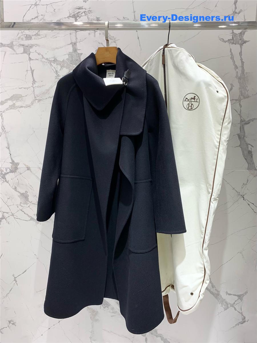 H**me5 stand collar cashmere black coat