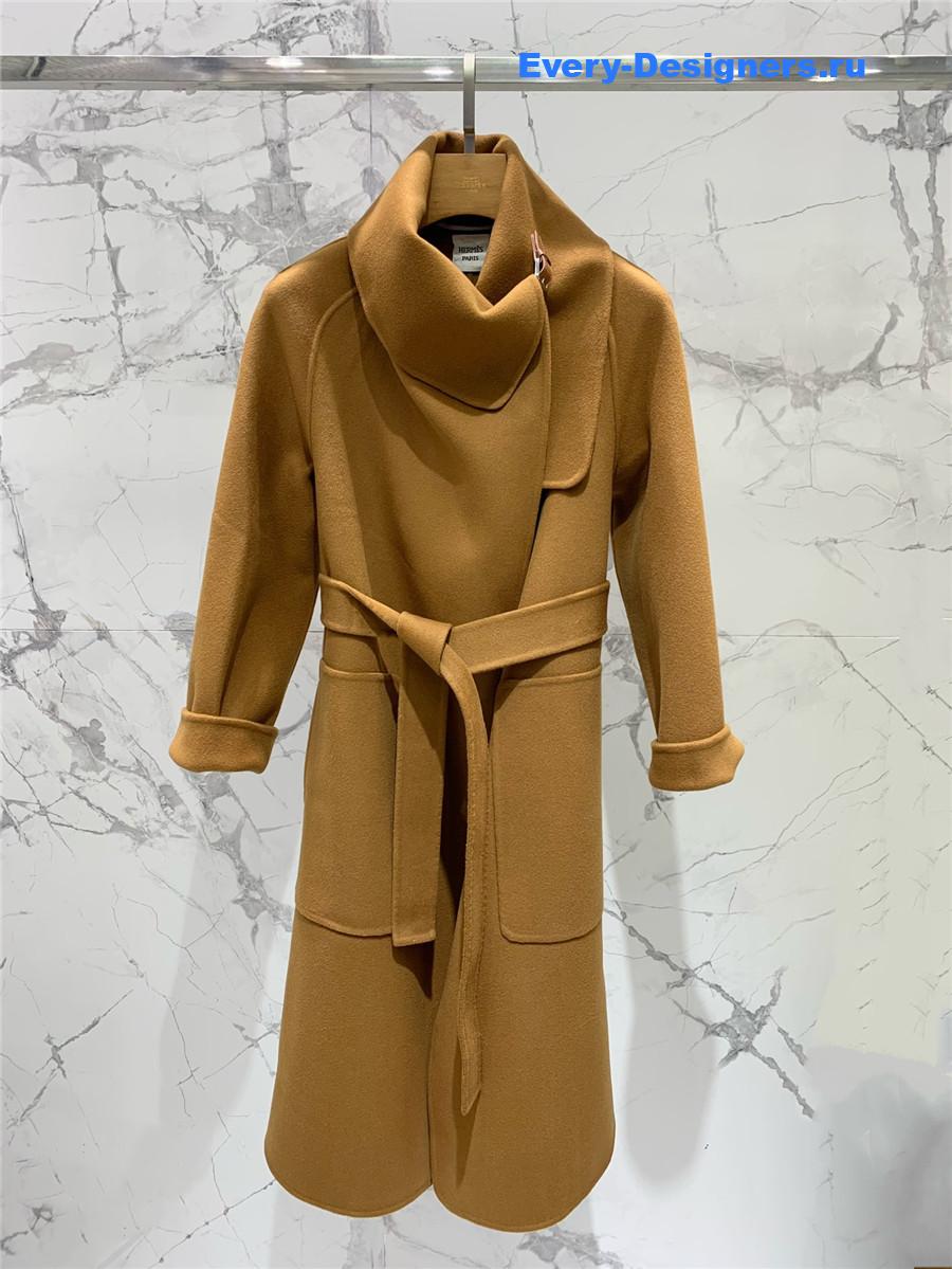H**me5 stand collar cashmere brown coat