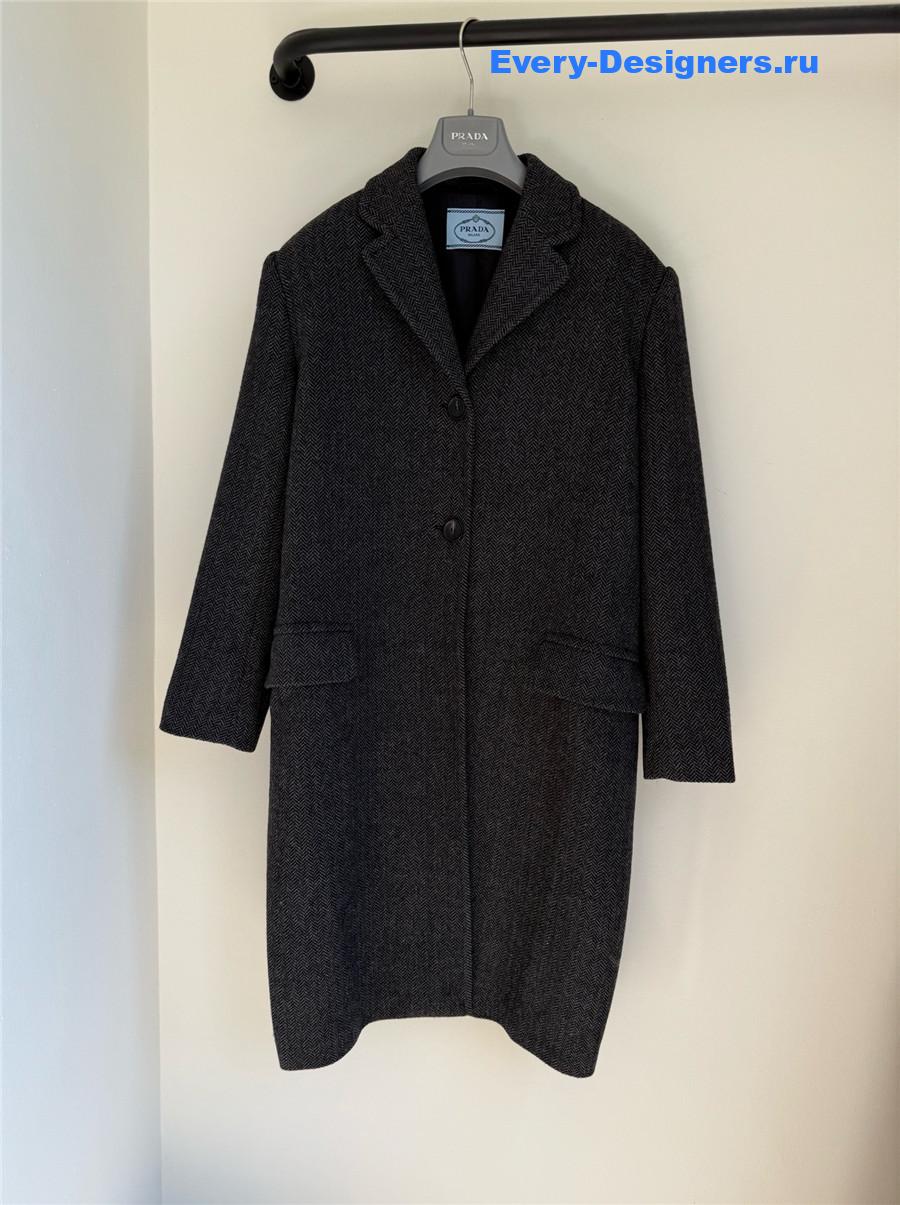 Pra*a dark grey single-breasted chevron wool jacket