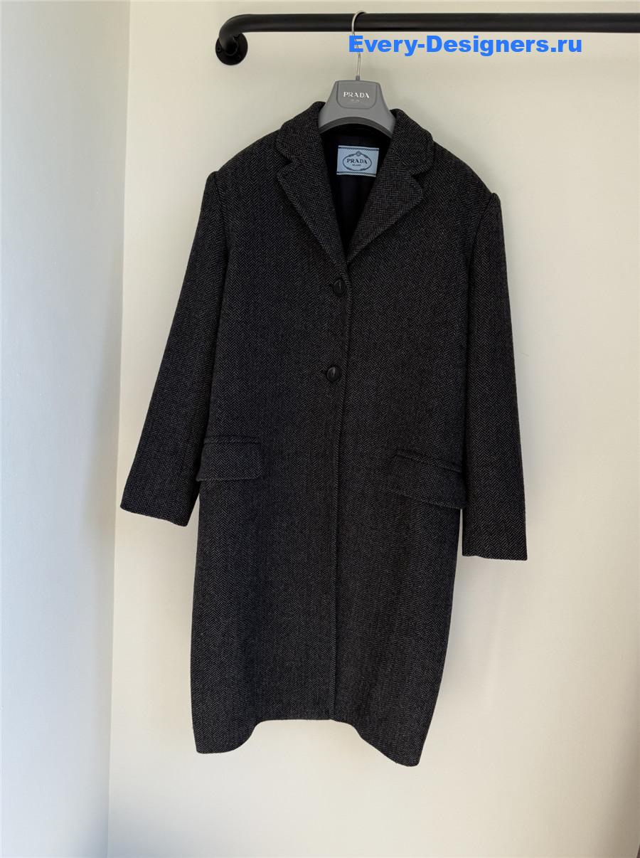 Pra*a dark grey single-breasted chevron wool jacket