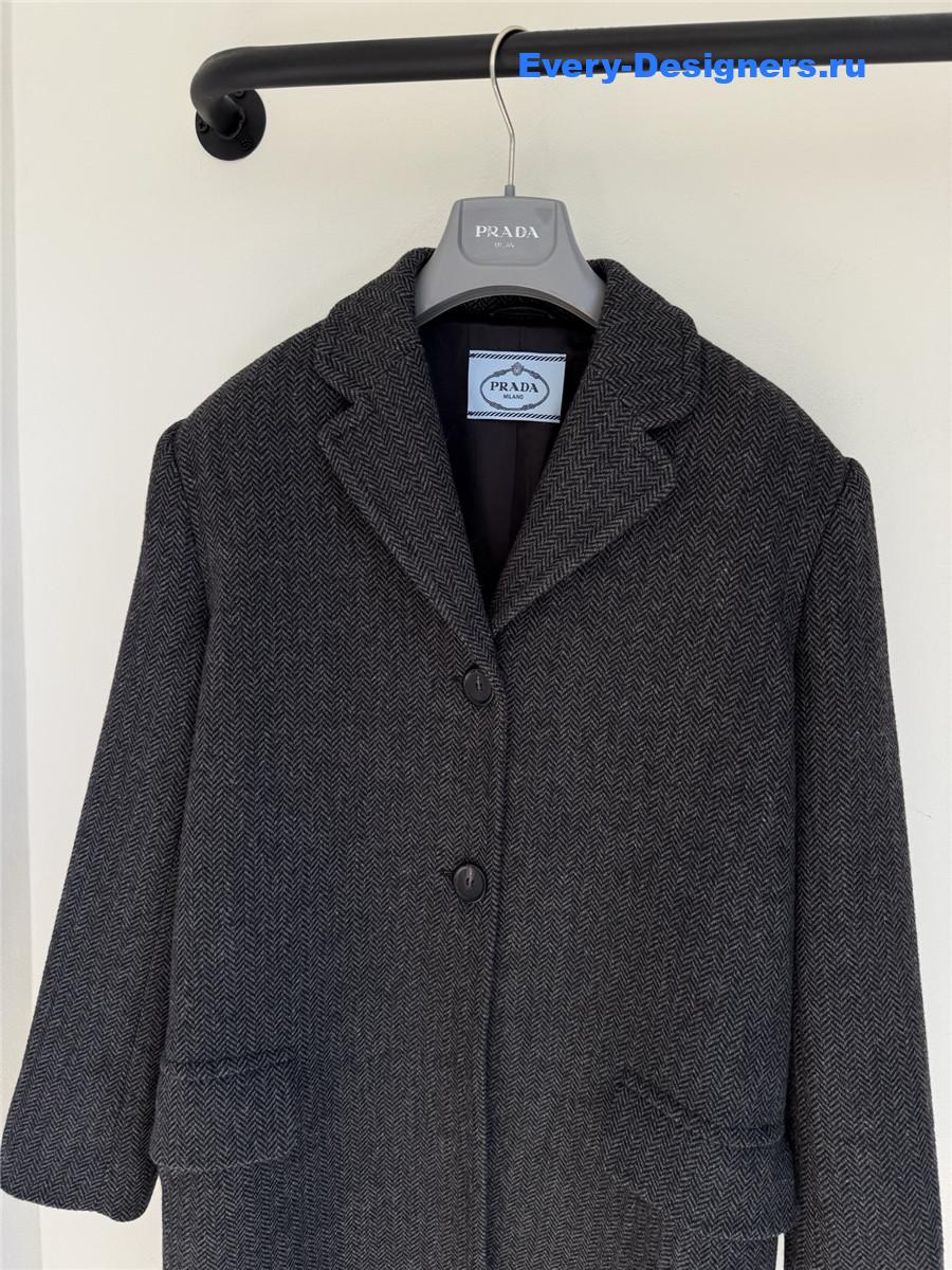 Pra*a dark grey single-breasted chevron wool jacket