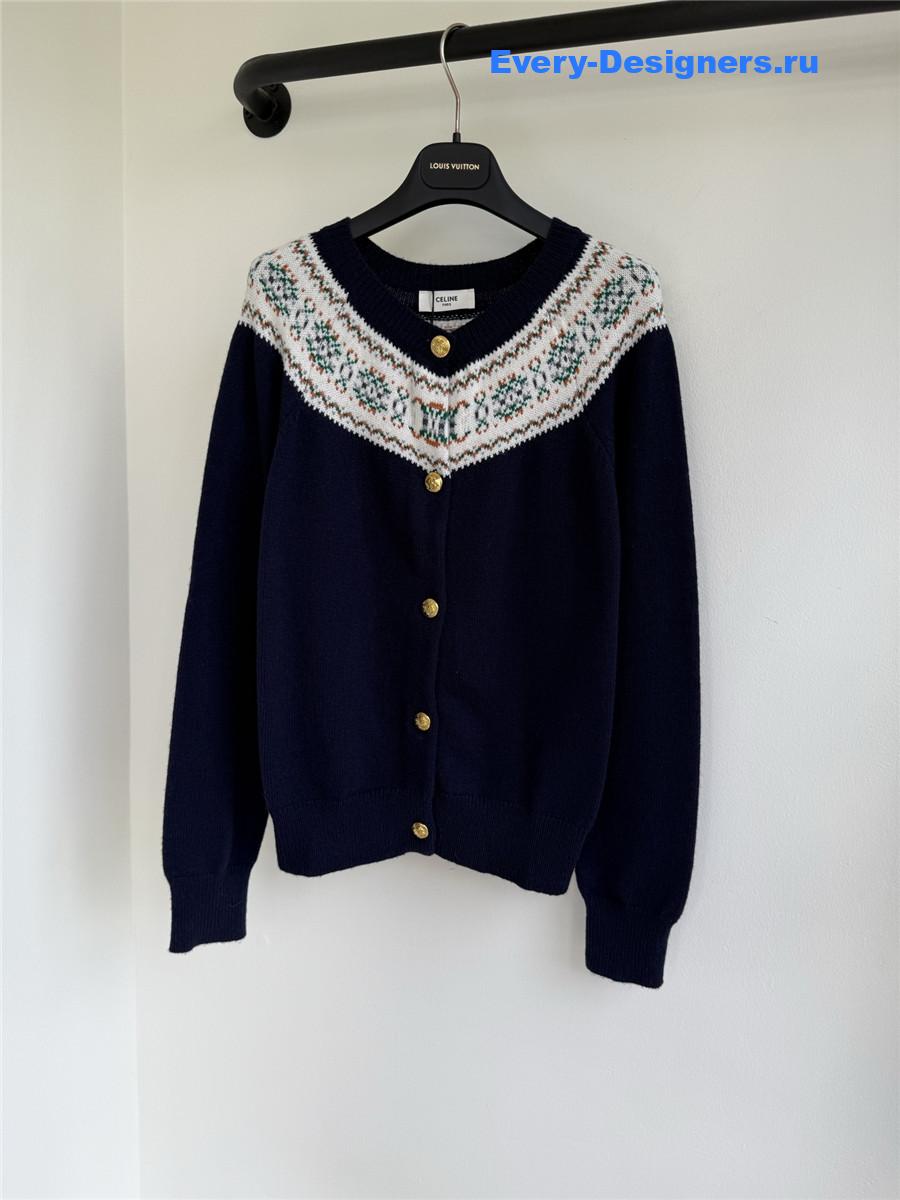 Ce1i*e logo jacquard-knit crewneck cardigan