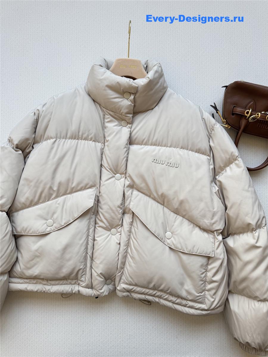 Miu Miu Sand Beige Technical Pongé Down Jacket