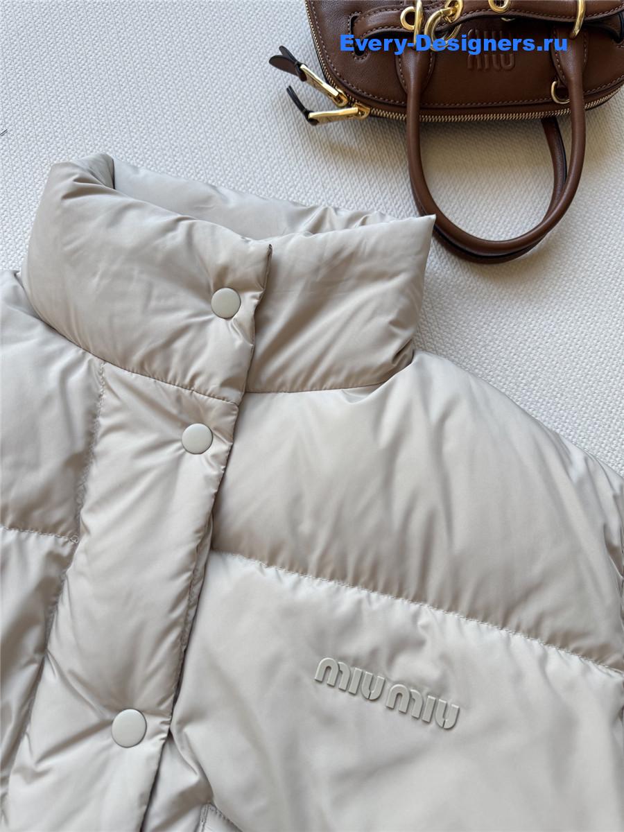 Miu Miu Sand Beige Technical Pongé Down Jacket