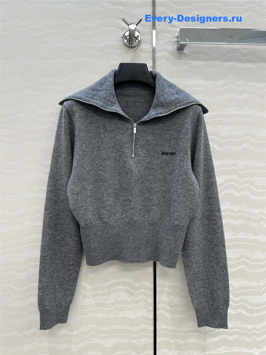 Miu Miu Slate Gray Cashmere Half-zipper Sweater