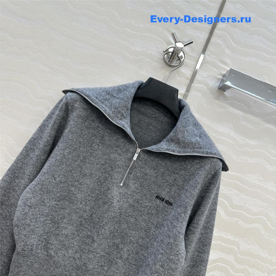 Miu Miu Slate Gray Cashmere Half-zipper Sweater