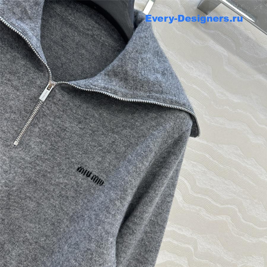 Miu Miu Slate Gray Cashmere Half-zipper Sweater