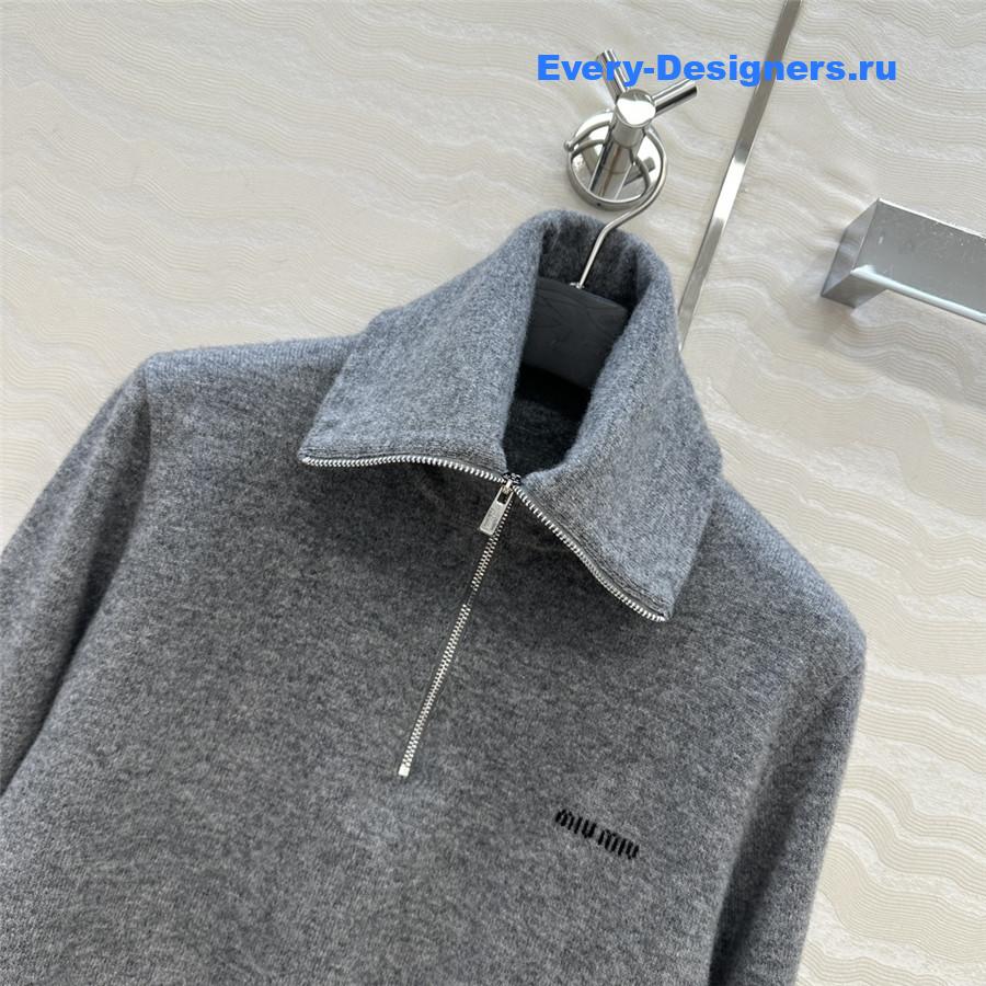 Miu Miu Slate Gray Cashmere Half-zipper Sweater