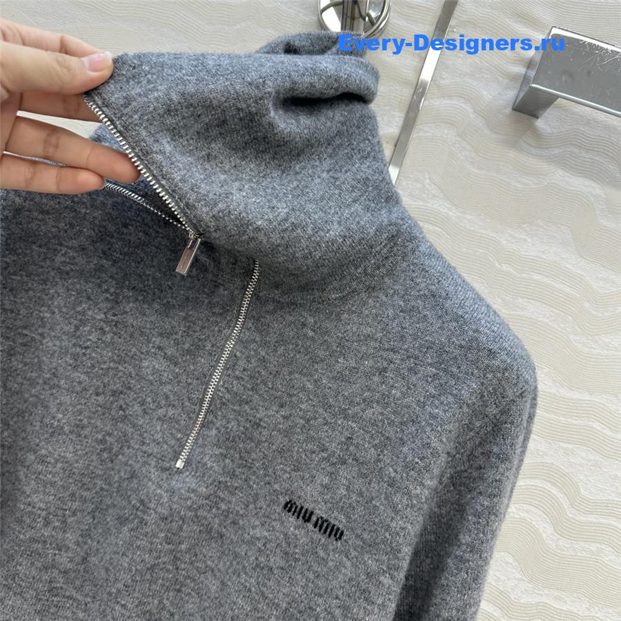 Miu Miu Slate Gray Cashmere Half-zipper Sweater