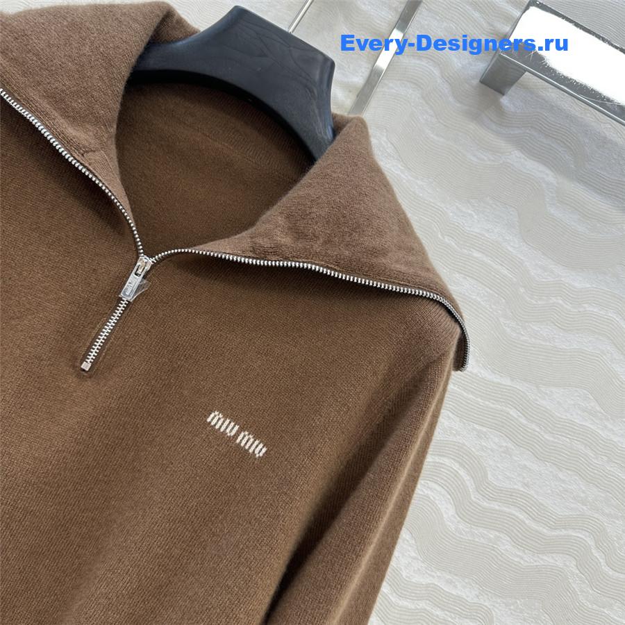 Miu Miu Dark Brown  Cashmere Half-zipper Sweater