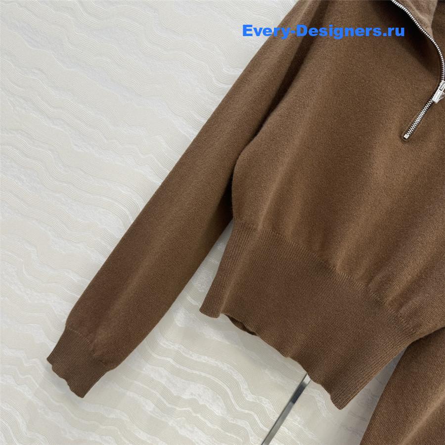 Miu Miu Dark Brown  Cashmere Half-zipper Sweater