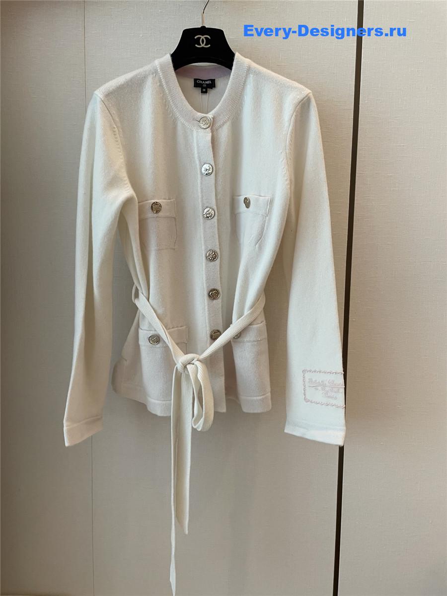 Ch**el white belted cashmere cardigan