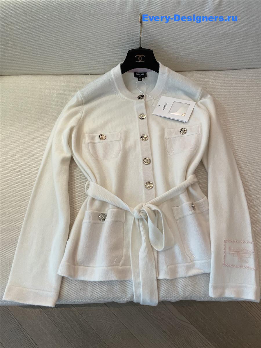 Ch**el white belted cashmere cardigan