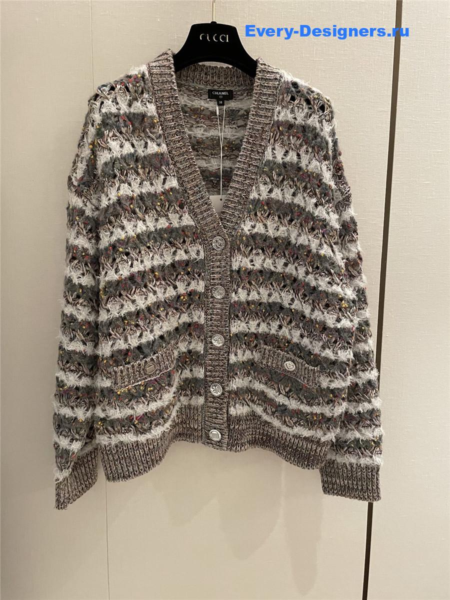 Ch**el v-neck colorful striped knitted cardigan