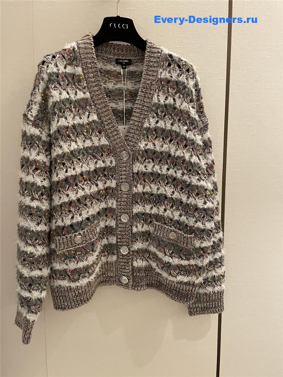 Ch**el v-neck colorful striped knitted cardigan