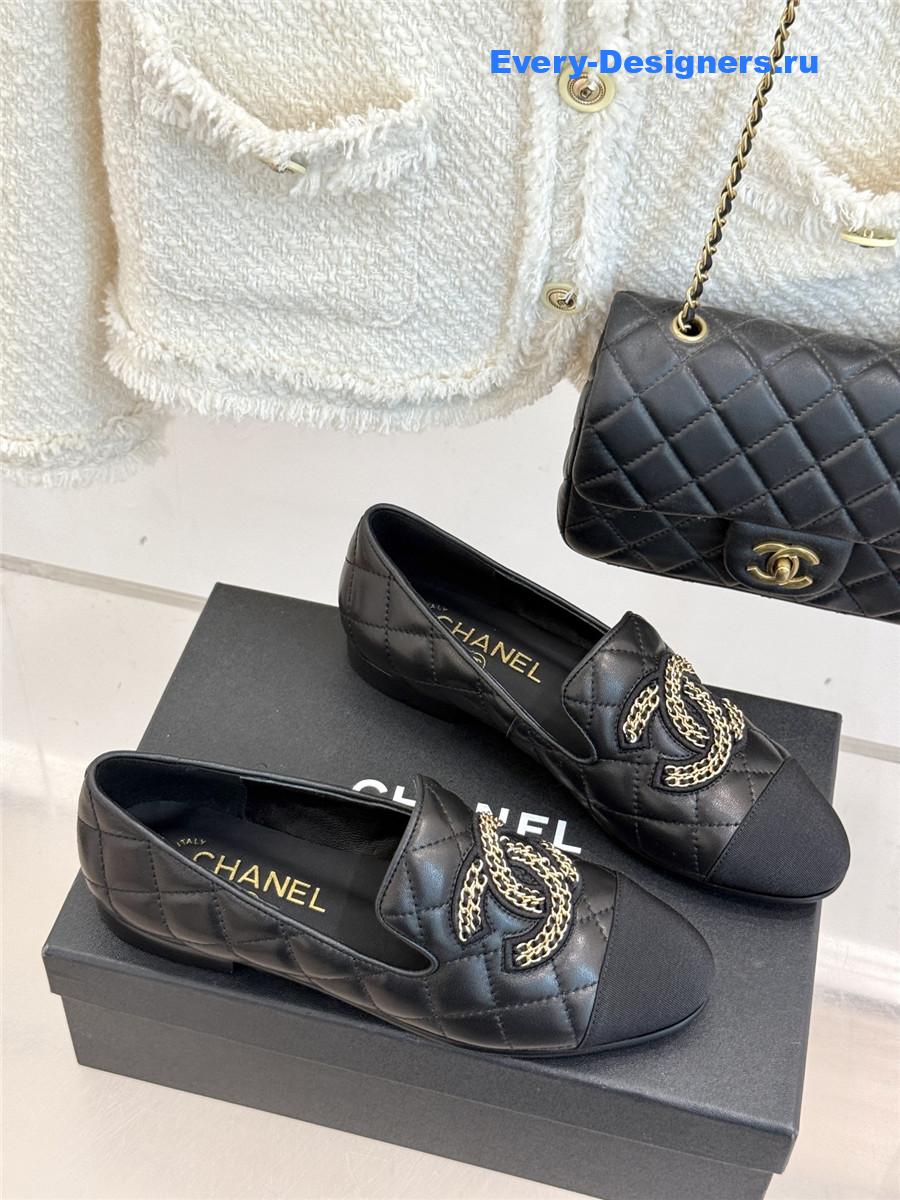 ch**el cc chain D1am0nd black loafers