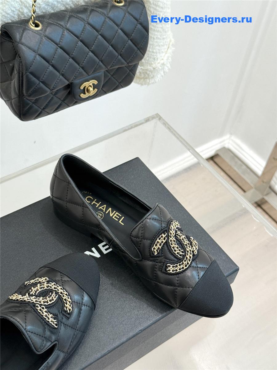 ch**el cc chain D1am0nd black loafers