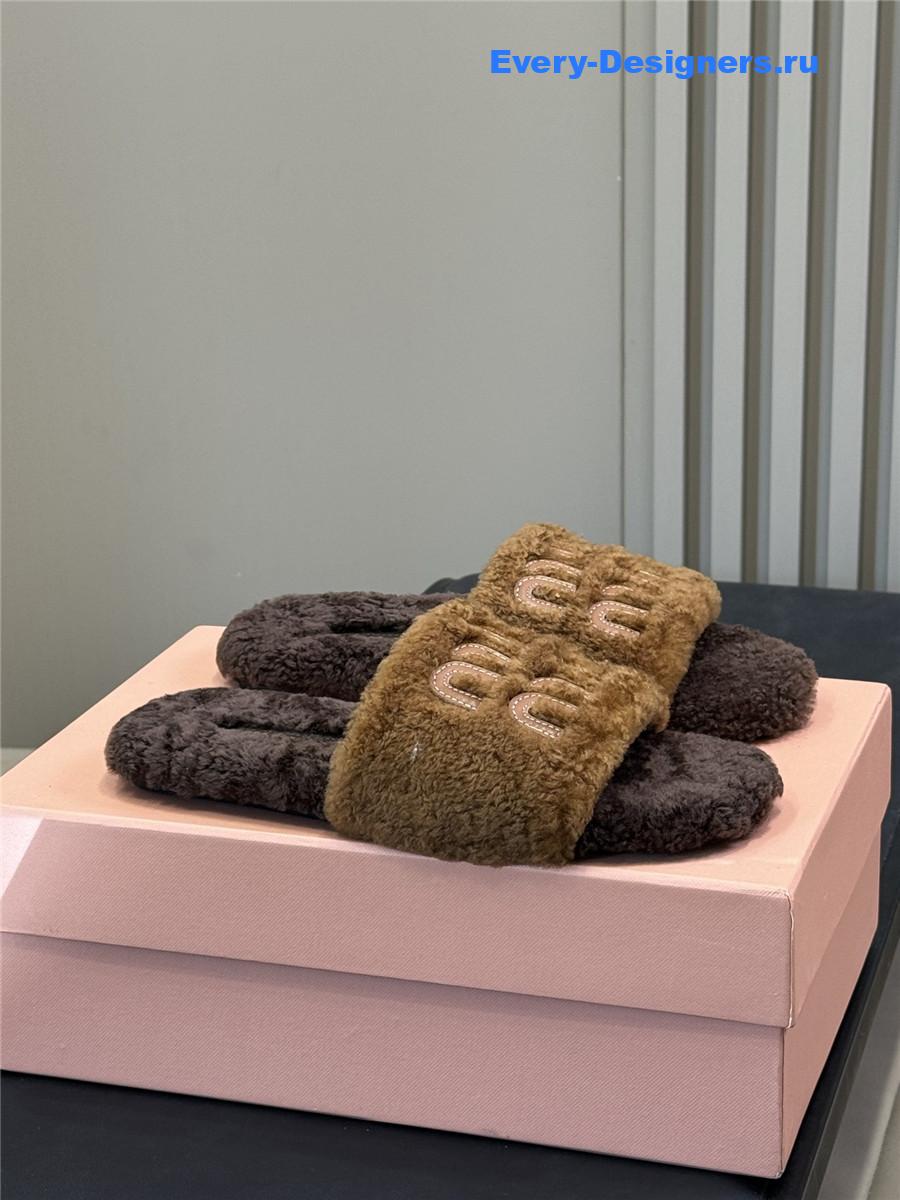 Miu Miu Brown Wool Slippers